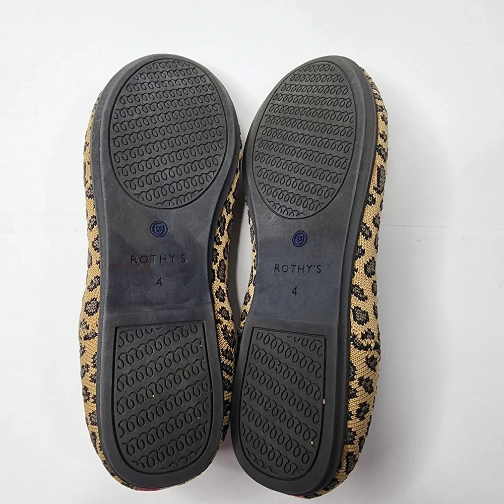 Rothys Girl's Brown Knit Leopard Cheetah Print Slip on Flat Loafer Shoes Size 4